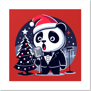 Giant Panda Singing Christmas Posters and Art